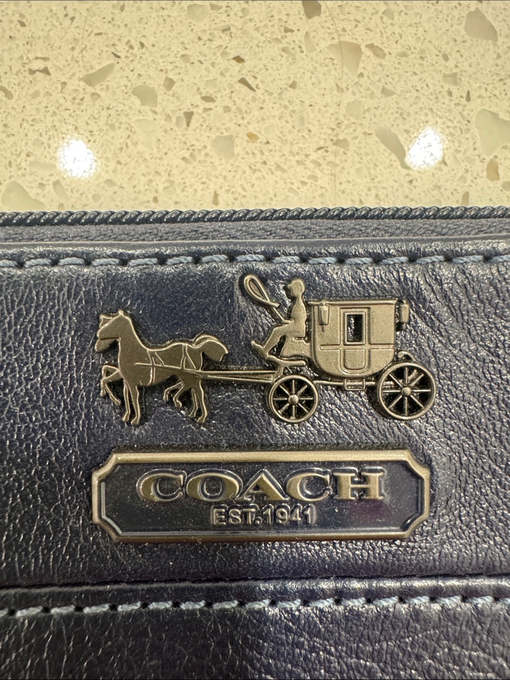 Coach navy Leather Zip Wristlet with Carriage Emblem - Picture 2 of 4